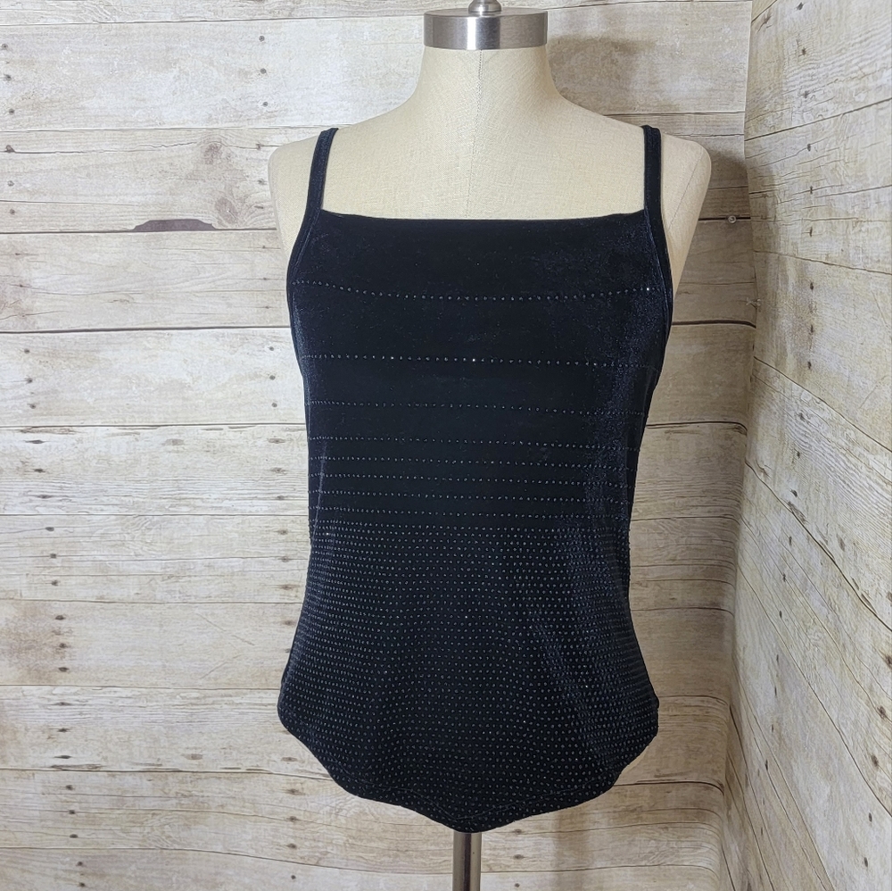 CDC signature collection, black rhinestone and velvet tank top size S